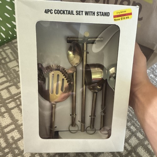 4pc gold metal cocktail - metal, w/